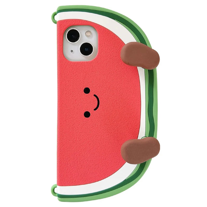 For iPhone 15 Silicone Case Standing Watermelon Design Kickstand Shockproof Phone Cover with Shoulder Strap - 2