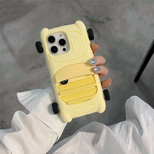 For iPhone 16 Pro Max Silicone Case Cute Sports Car Style Shockproof Phone Cover - Yellow - 1