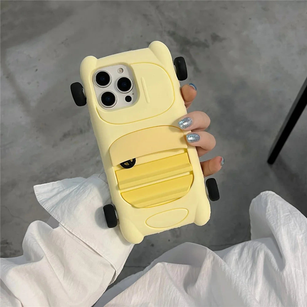For iPhone 16 Pro Max Silicone Case Cute Sports Car Style Shockproof Phone Cover - Yellow - 1