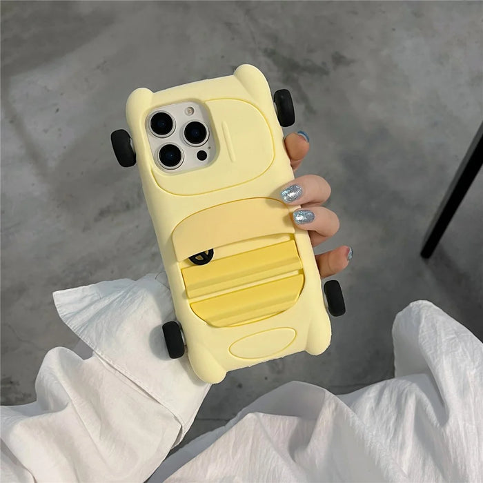 For iPhone 16 Pro Max Silicone Case Cute Sports Car Style Shockproof Phone Cover - Yellow - 1