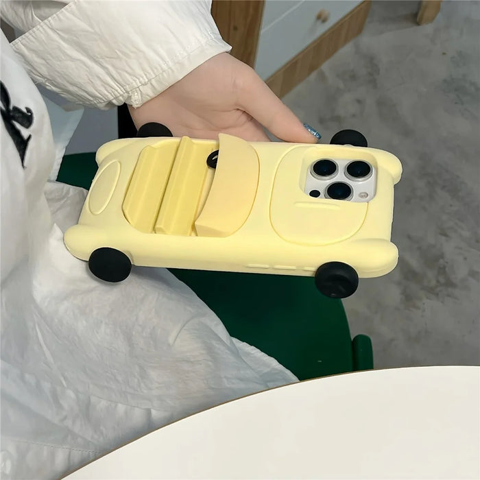 For iPhone 16 Pro Max Silicone Case Cute Sports Car Style Shockproof Phone Cover - Yellow - 3