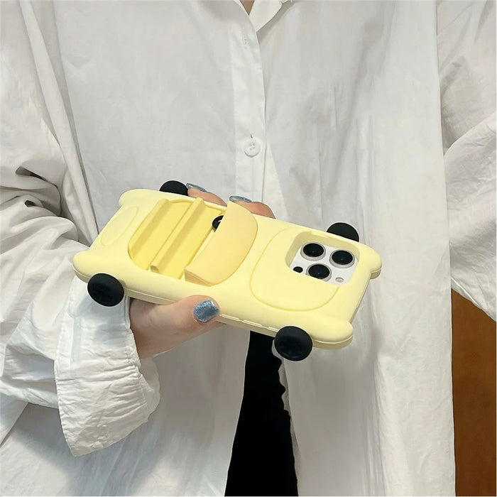 For iPhone 16 Pro Max Silicone Case Cute Sports Car Style Shockproof Phone Cover - Yellow - 4