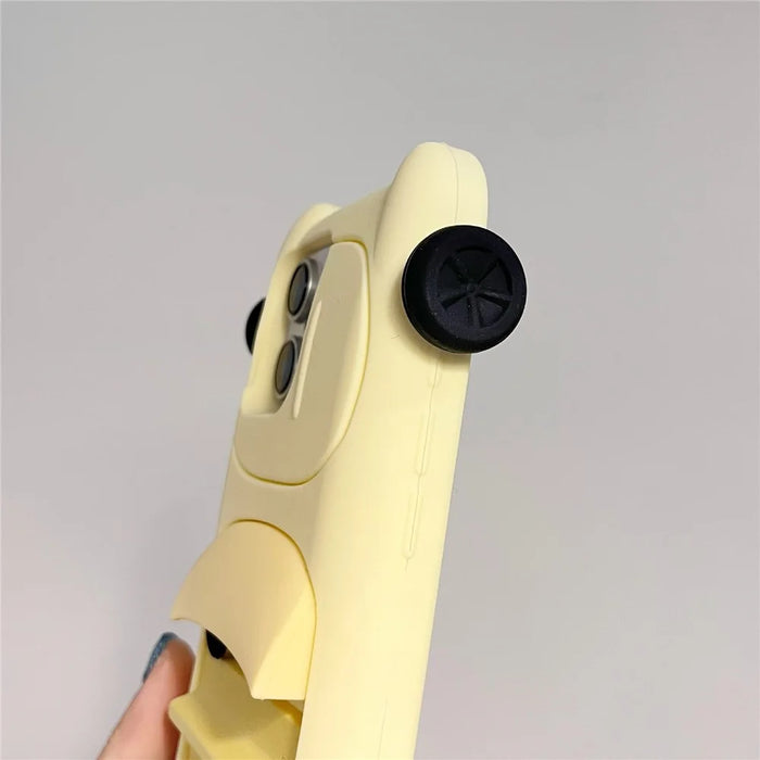 For iPhone 16 Pro Max Silicone Case Cute Sports Car Style Shockproof Phone Cover - Yellow - 5