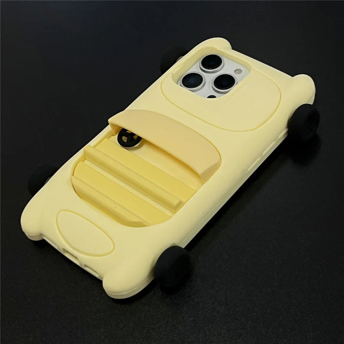 For iPhone 16 Pro Max Silicone Case Cute Sports Car Style Shockproof Phone Cover - Yellow - 7