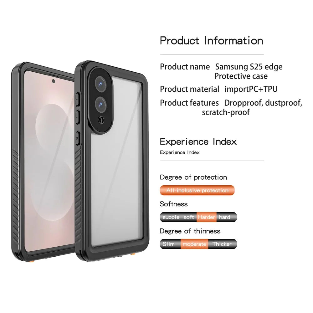 REDPEPPER FS / FM Series For Samsung Galaxy S25 Edge Waterproof Case IP68 Shockproof Phone Cover - Black - 5
