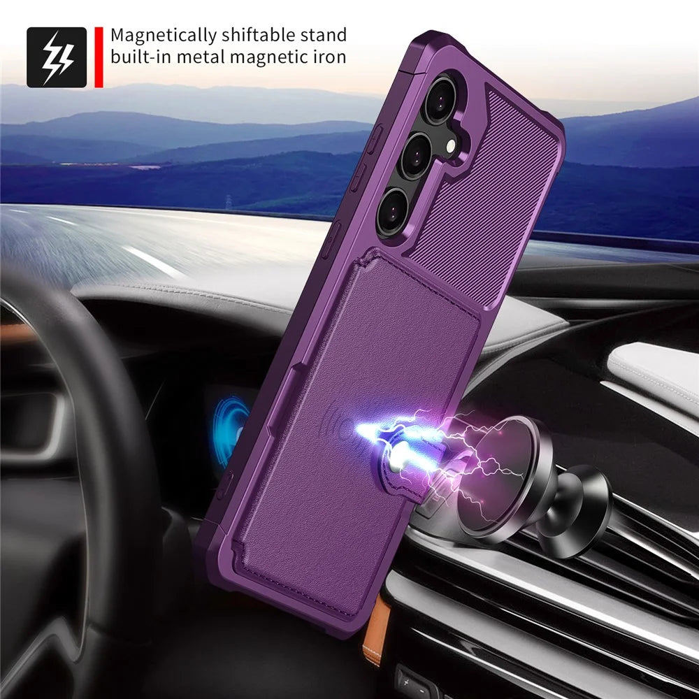 For Samsung Galaxy A56 5G Case with Card Holder PU Leather + TPU Phone Back Cover - Purple - 4