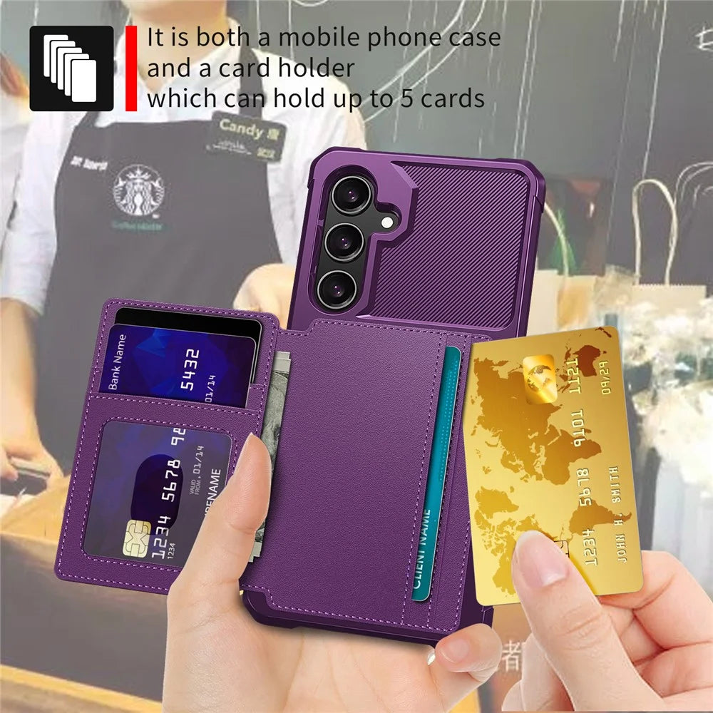 For Samsung Galaxy A56 5G Case with Card Holder PU Leather + TPU Phone Back Cover - Purple - 5
