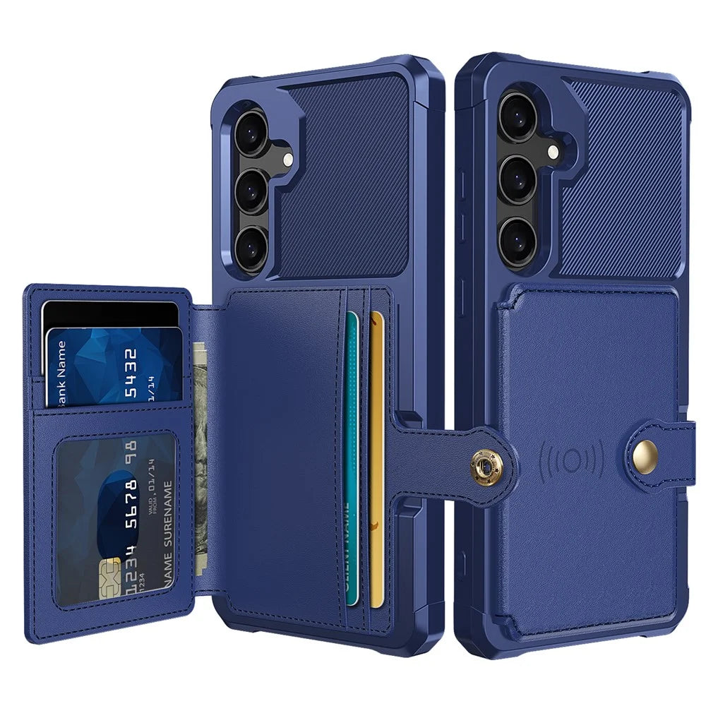 For Samsung Galaxy A36 5G Case with Card Holder PU Leather + TPU Phone Back Cover - Blue - 1