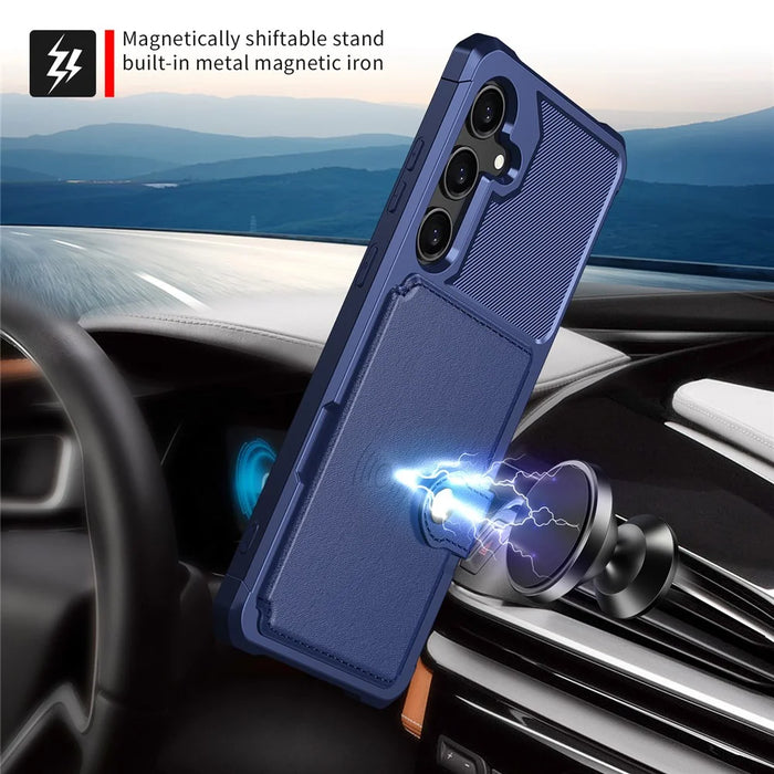 For Samsung Galaxy A36 5G Case with Card Holder PU Leather + TPU Phone Back Cover - Blue - 3