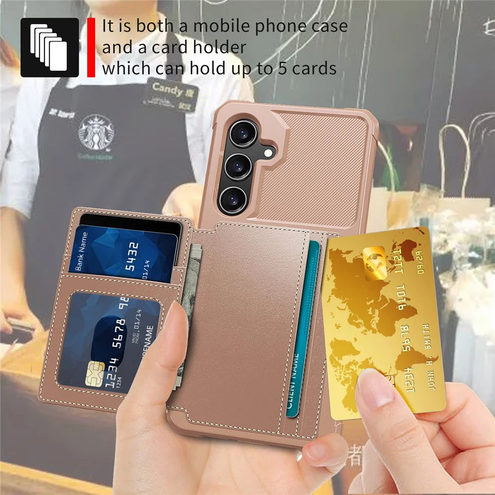 For Samsung Galaxy A26 5G Case with Card Holder PU Leather + TPU Phone Back Cover - Pink - 5