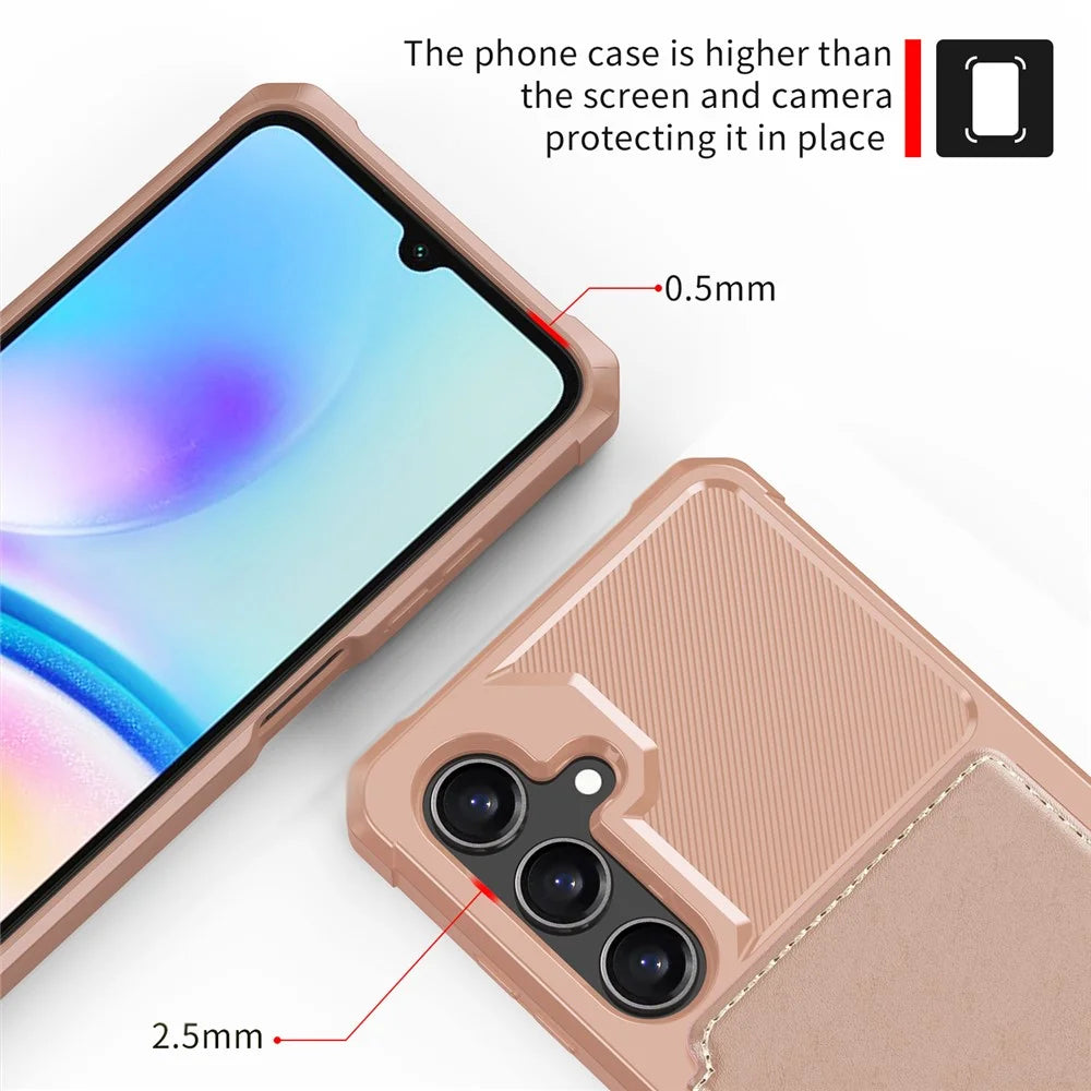 For Samsung Galaxy A26 5G Case with Card Holder PU Leather + TPU Phone Back Cover - Pink - 7