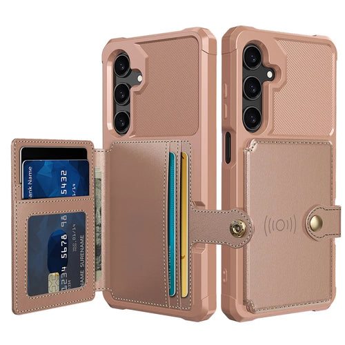 For Samsung Galaxy A16 4G / 5G Case with Card Holder PU Leather + TPU Phone Back Cover - Pink - 1