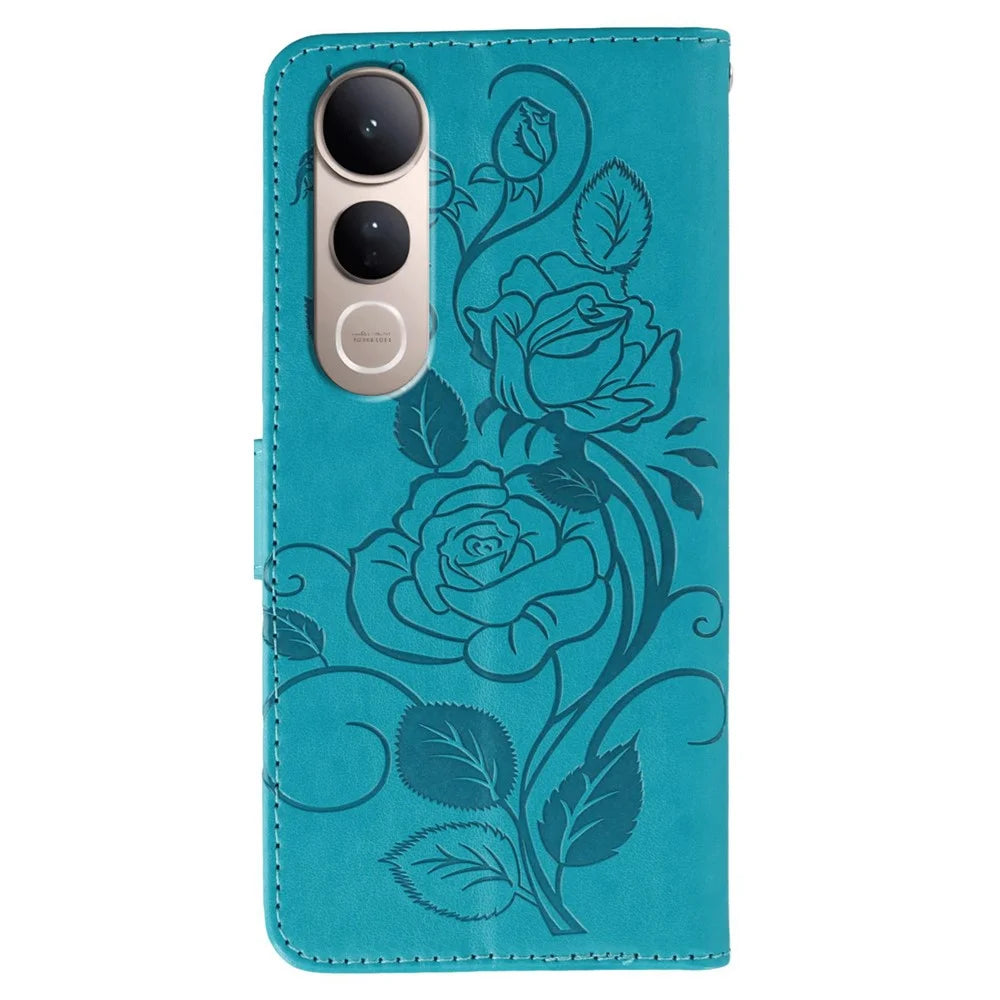 For vivo V50 Lite 4G / 5G Case Wallet Stand Imprinted Rose Butterfly PU Leather Phone Cover - Blue - 5