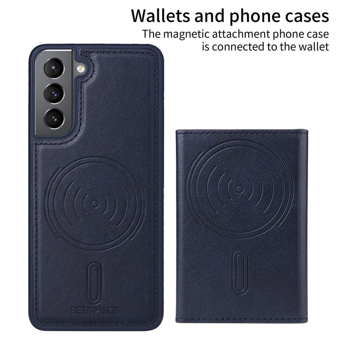 BETOPNICE For Samsung Galaxy S21 5G Magnetic Case  Leather Phone Cover Kickstand with Detachable Card Bag - Blue - 2