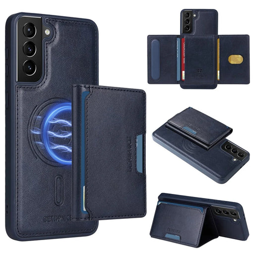 BETOPNICE For Samsung Galaxy S21+ 5G Magnetic Case  Leather Phone Cover Kickstand with Detachable Card Bag - Blue - 1