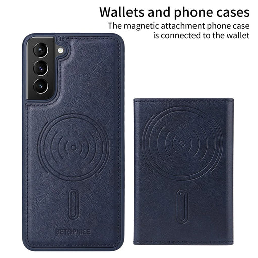 BETOPNICE For Samsung Galaxy S21+ 5G Magnetic Case  Leather Phone Cover Kickstand with Detachable Card Bag - Blue - 2