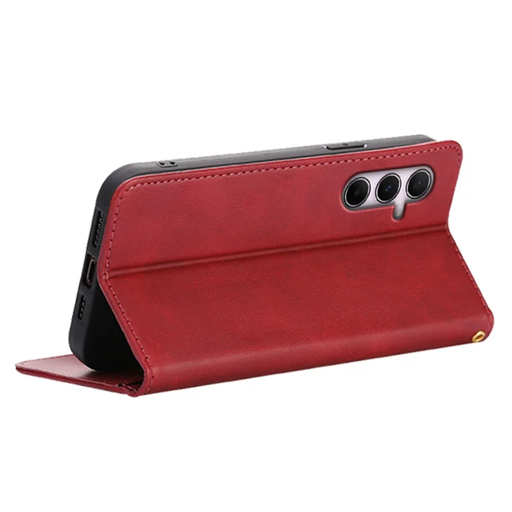 For Samsung Galaxy A55 5G Case Wallet Calf Texture Leather Phone Cover with Hidden Magnetic Closure - Red - 4