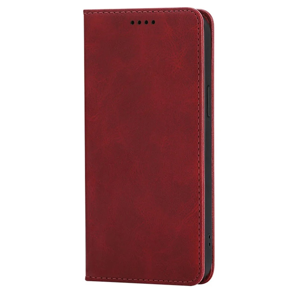 For Samsung Galaxy A55 5G Case Wallet Calf Texture Leather Phone Cover with Hidden Magnetic Closure - Red - 5