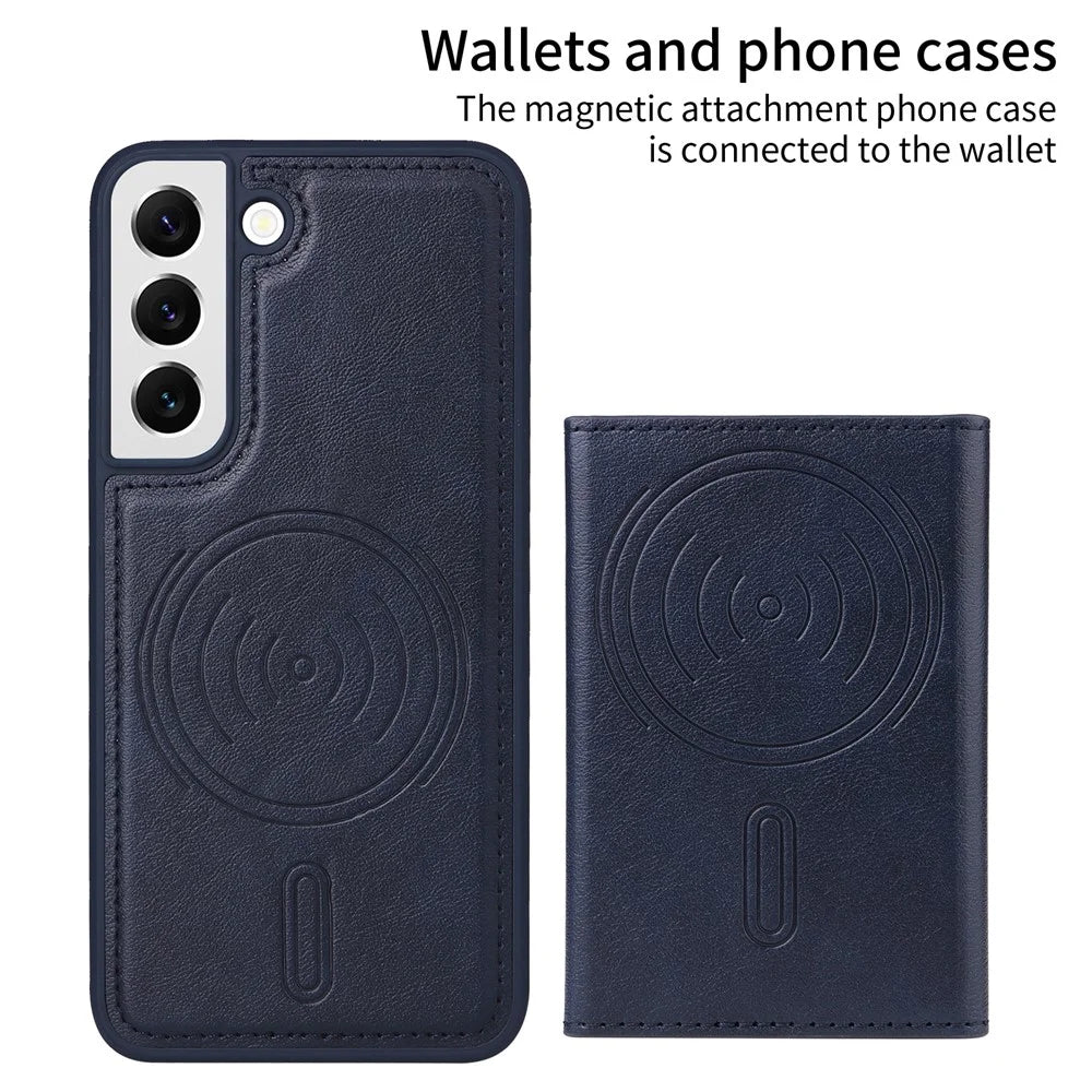 BETOPNICE For Samsung Galaxy S22 5G Magnetic Case  Leather Phone Cover Kickstand with Detachable Card Bag - Blue - 2