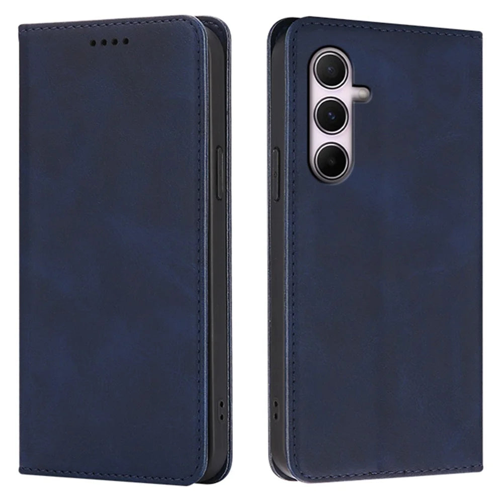 For Samsung Galaxy A35 5G Case Wallet Calf Texture Leather Phone Cover with Hidden Magnetic Closure - Blue - 1