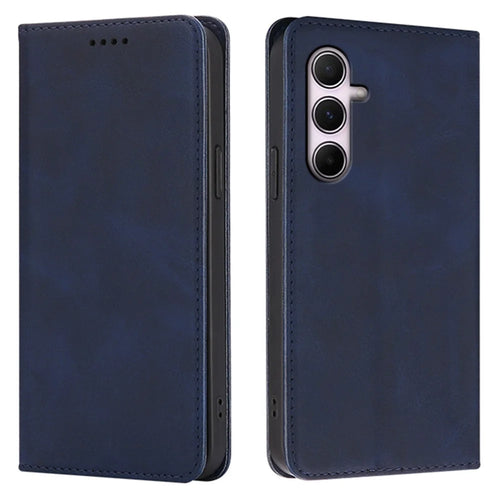 For Samsung Galaxy A35 5G Case Wallet Calf Texture Leather Phone Cover with Hidden Magnetic Closure - Blue - 1