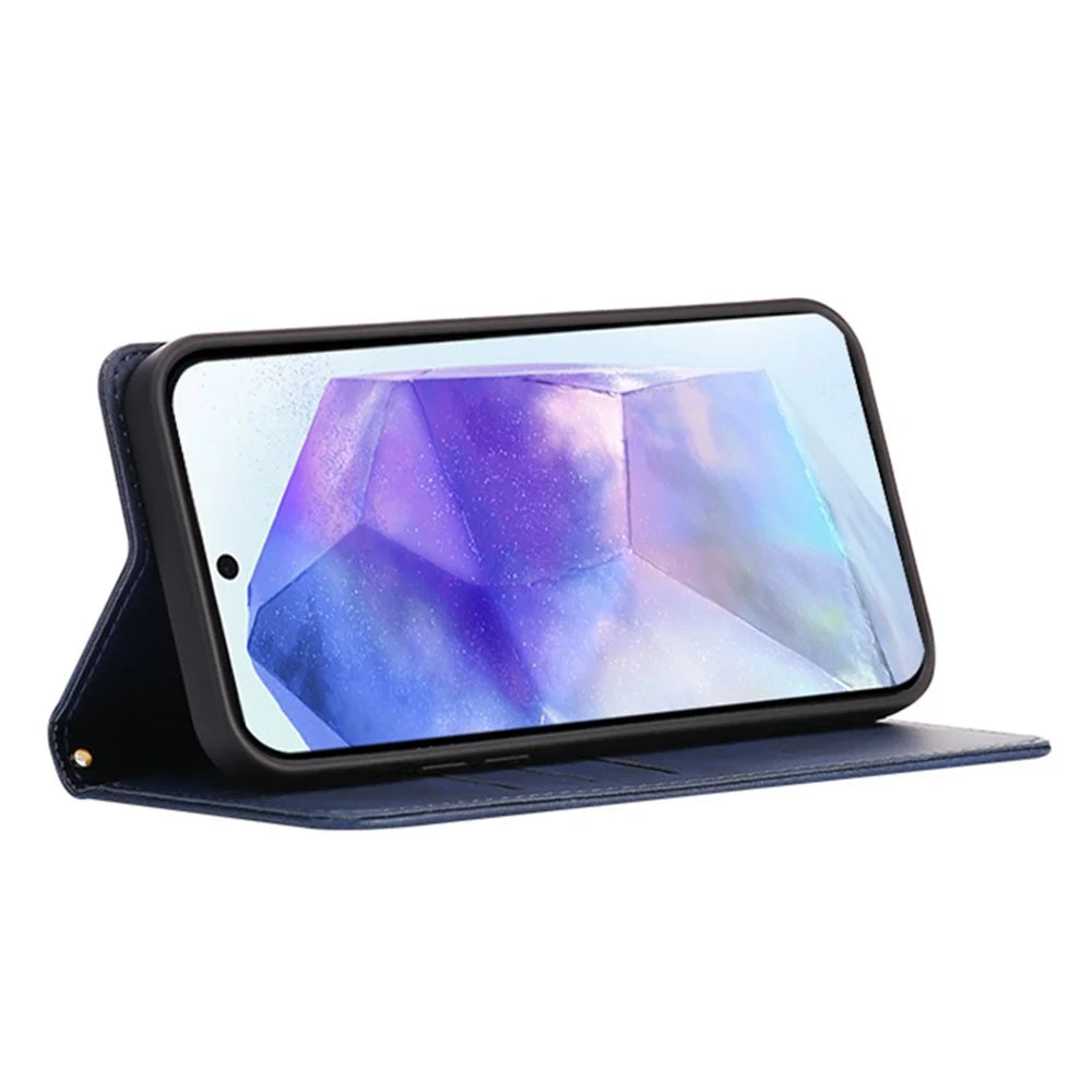 For Samsung Galaxy A35 5G Case Wallet Calf Texture Leather Phone Cover with Hidden Magnetic Closure - Blue - 3