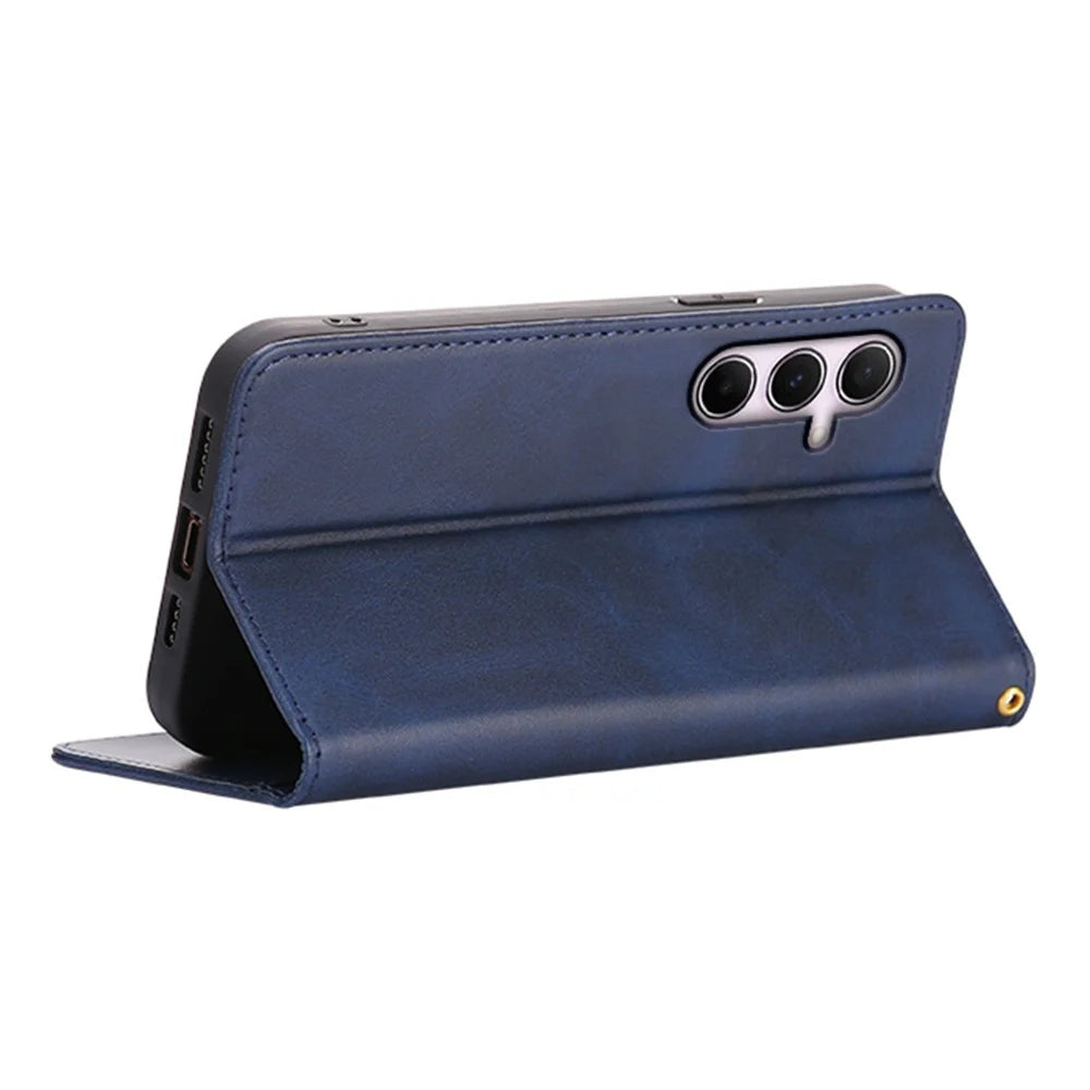 For Samsung Galaxy A35 5G Case Wallet Calf Texture Leather Phone Cover with Hidden Magnetic Closure - Blue - 4