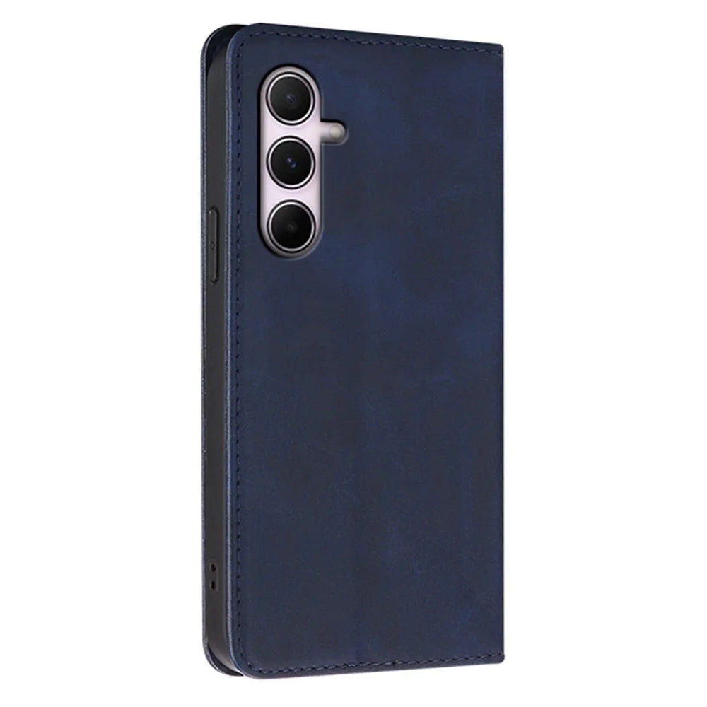 For Samsung Galaxy A35 5G Case Wallet Calf Texture Leather Phone Cover with Hidden Magnetic Closure - Blue - 6