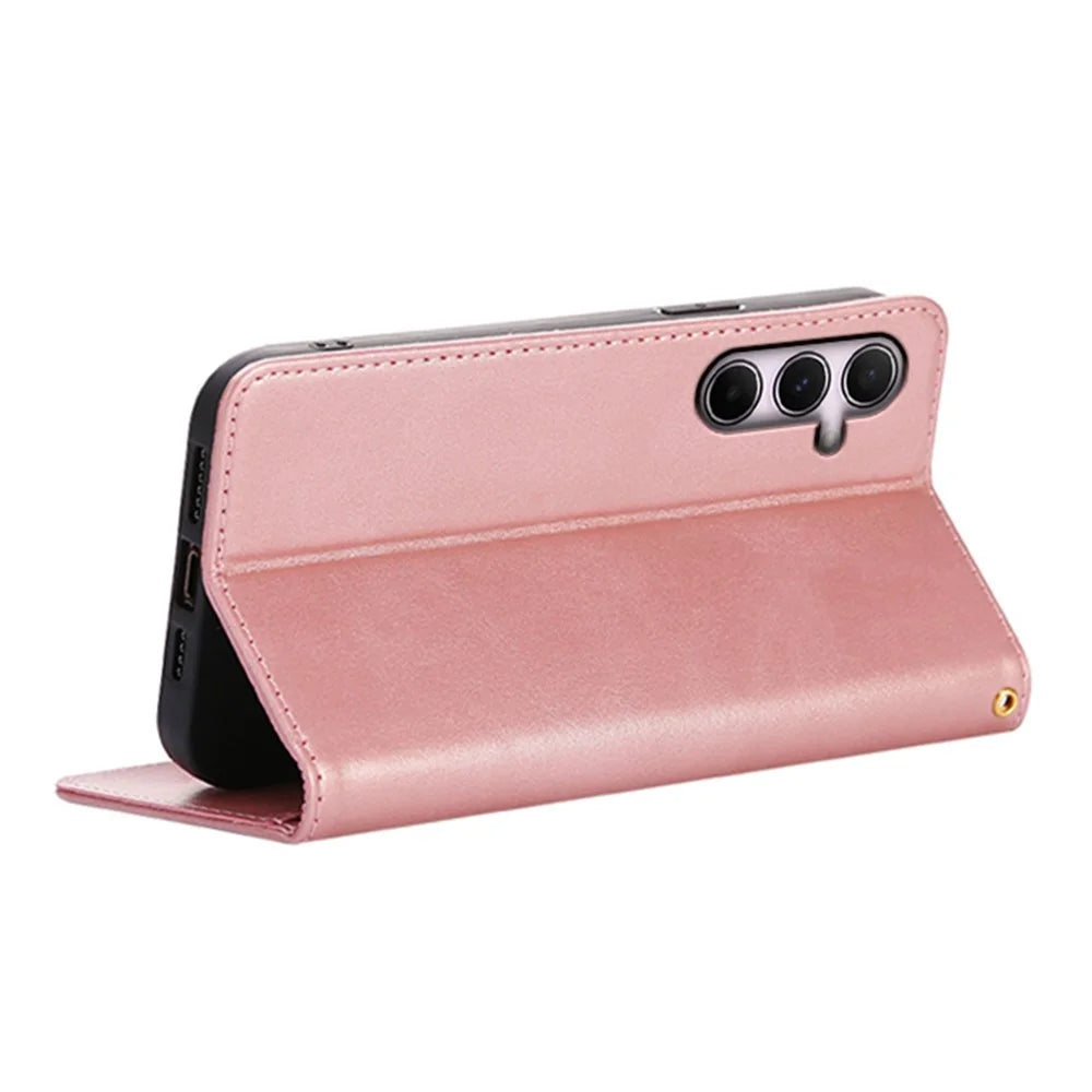 For Samsung Galaxy A25 5G (Global) (161.0mm) Case Wallet Calf Texture Leather Phone Cover with Hidden Magnetic Closure - Rose Gold - 4