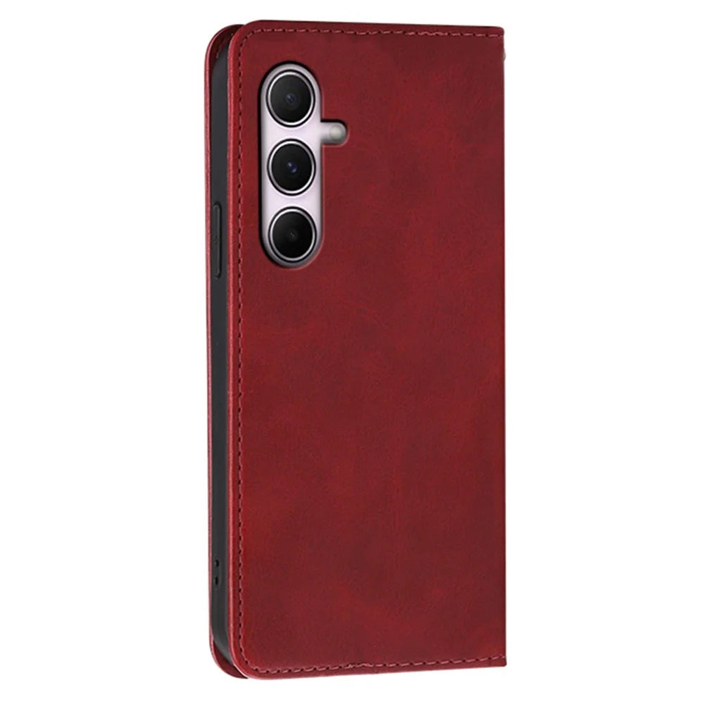 For Samsung Galaxy A15 4G / 5G Case Wallet Calf Texture Leather Phone Cover with Hidden Magnetic Closure - Red - 6