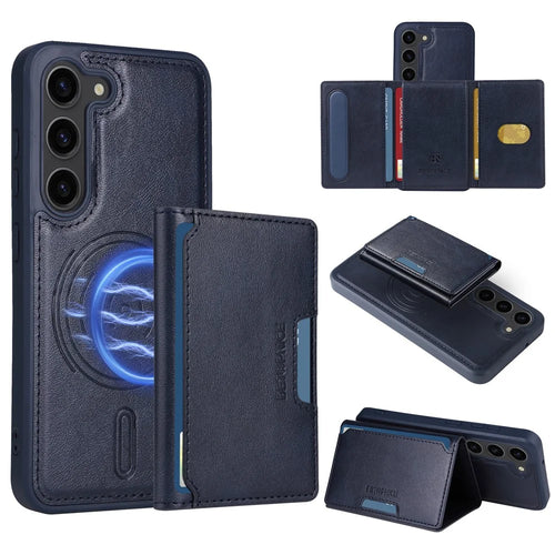 BETOPNICE For Samsung Galaxy S23 Magnetic Case  Leather Phone Cover Kickstand with Detachable Card Bag - Blue - 1