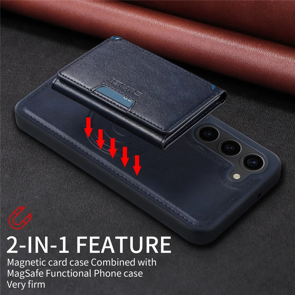 BETOPNICE For Samsung Galaxy S23 Magnetic Case  Leather Phone Cover Kickstand with Detachable Card Bag - Blue - 5