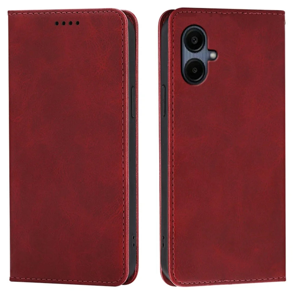 For Samsung Galaxy A05 4G Case Wallet Calf Texture Leather Phone Cover with Hidden Magnetic Closure - Red - 1