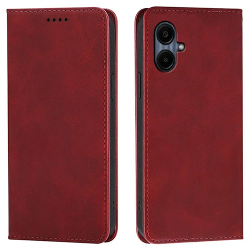 For Samsung Galaxy A05 4G Case Wallet Calf Texture Leather Phone Cover with Hidden Magnetic Closure - Red - 1