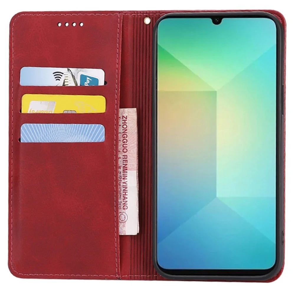 For Samsung Galaxy A05 4G Case Wallet Calf Texture Leather Phone Cover with Hidden Magnetic Closure - Red - 2