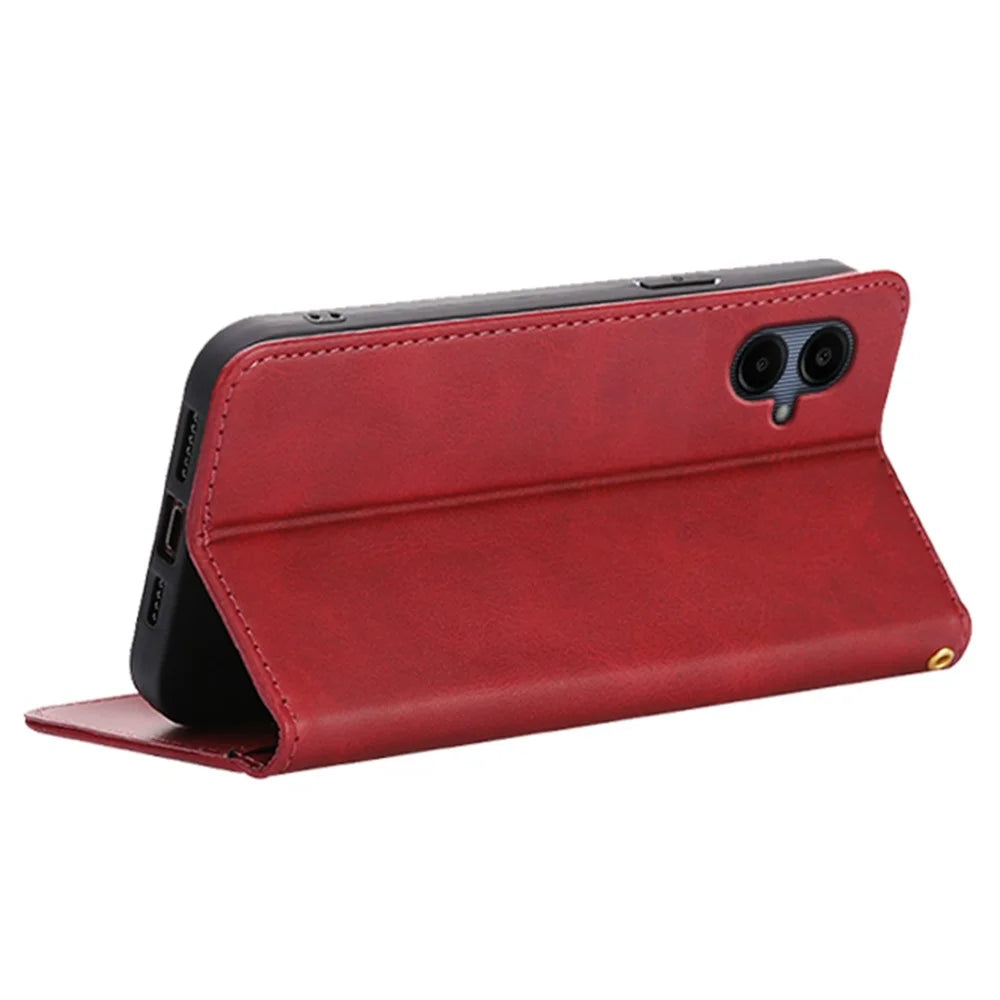 For Samsung Galaxy A05 4G Case Wallet Calf Texture Leather Phone Cover with Hidden Magnetic Closure - Red - 4
