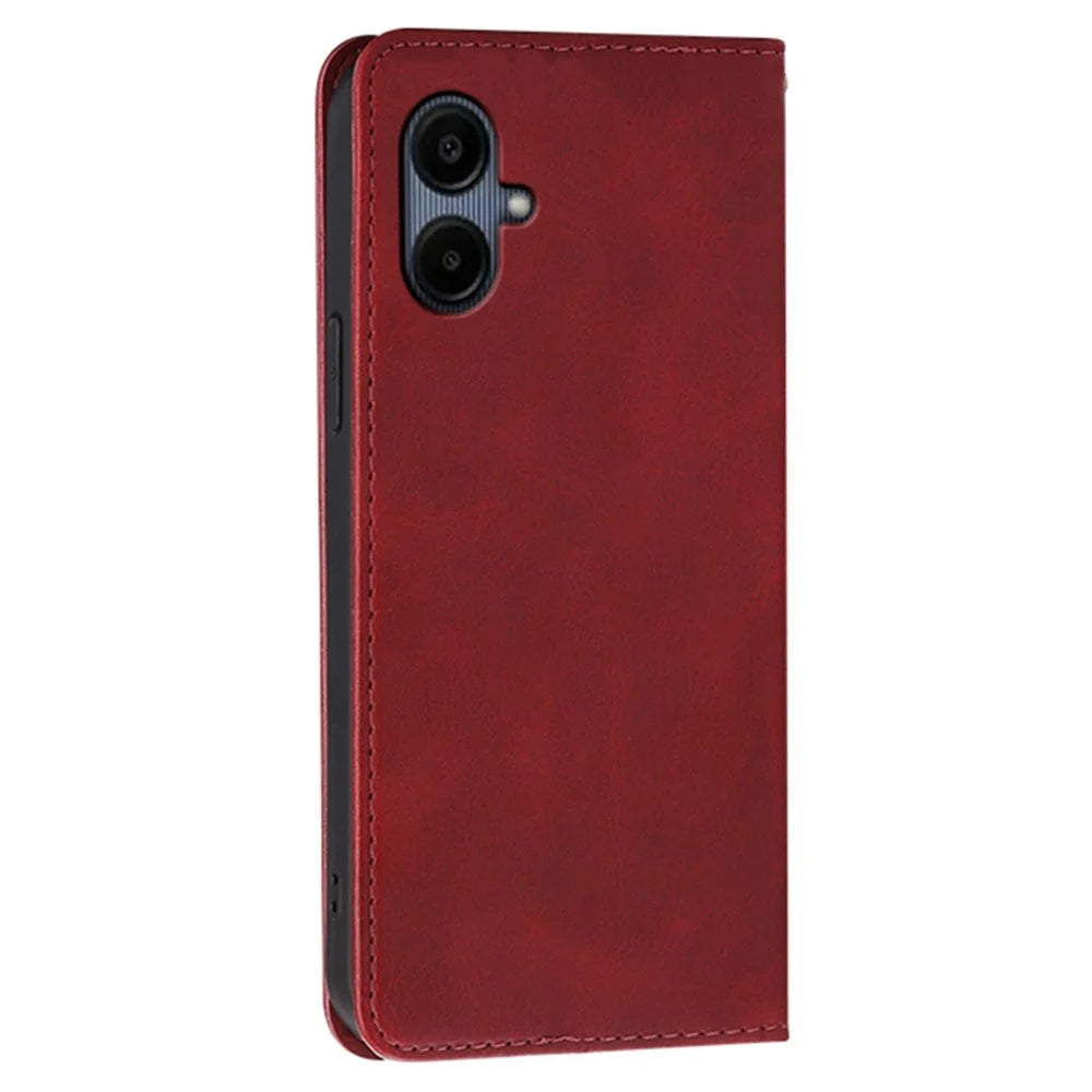 For Samsung Galaxy A05 4G Case Wallet Calf Texture Leather Phone Cover with Hidden Magnetic Closure - Red - 6