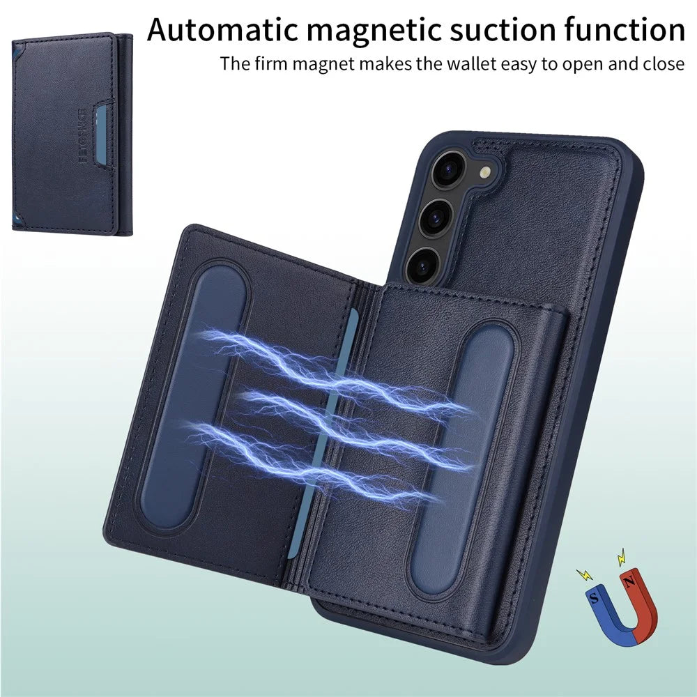 BETOPNICE For Samsung Galaxy S23+ Magnetic Case  Leather Phone Cover Kickstand with Detachable Card Bag - Blue - 7