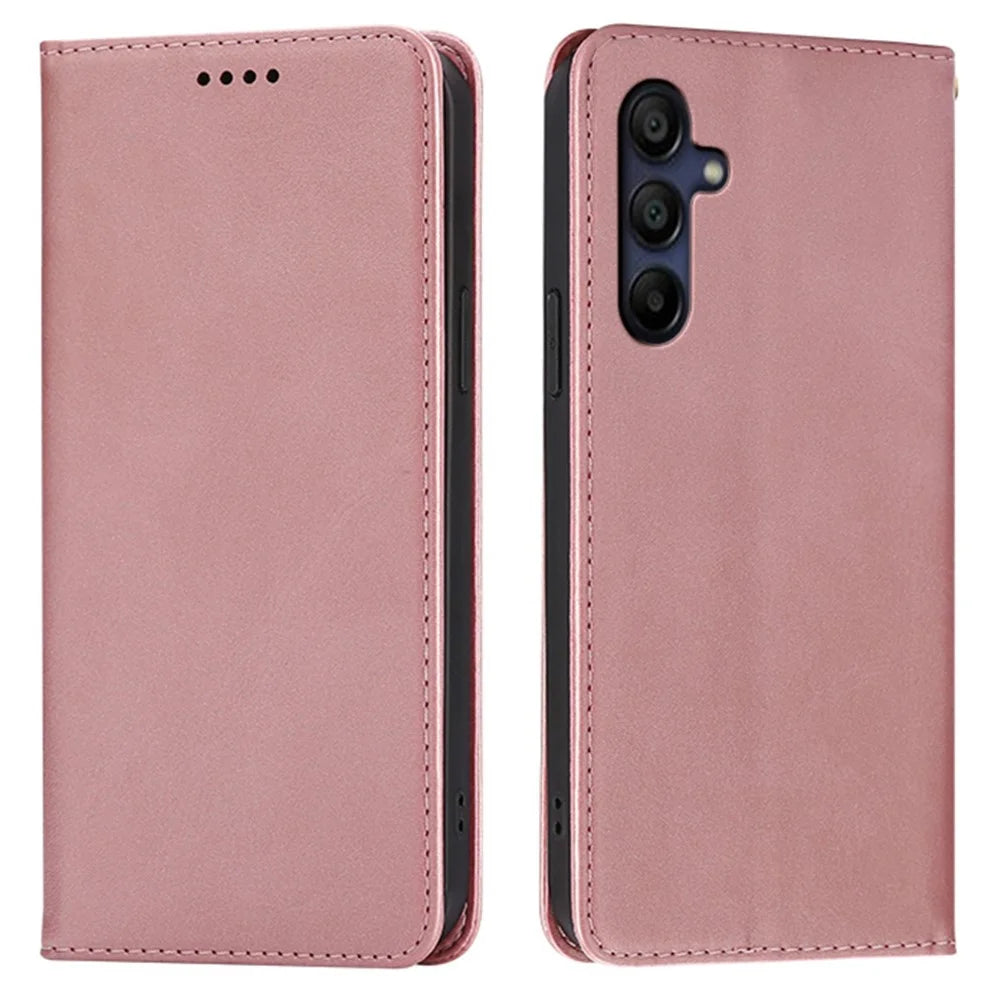 For Samsung Galaxy A05s 4G Case Wallet Calf Texture Leather Phone Cover with Hidden Magnetic Closure - Rose Gold - 1
