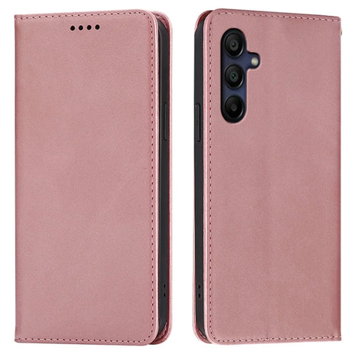 For Samsung Galaxy A05s 4G Case Wallet Calf Texture Leather Phone Cover with Hidden Magnetic Closure - Rose Gold - 1