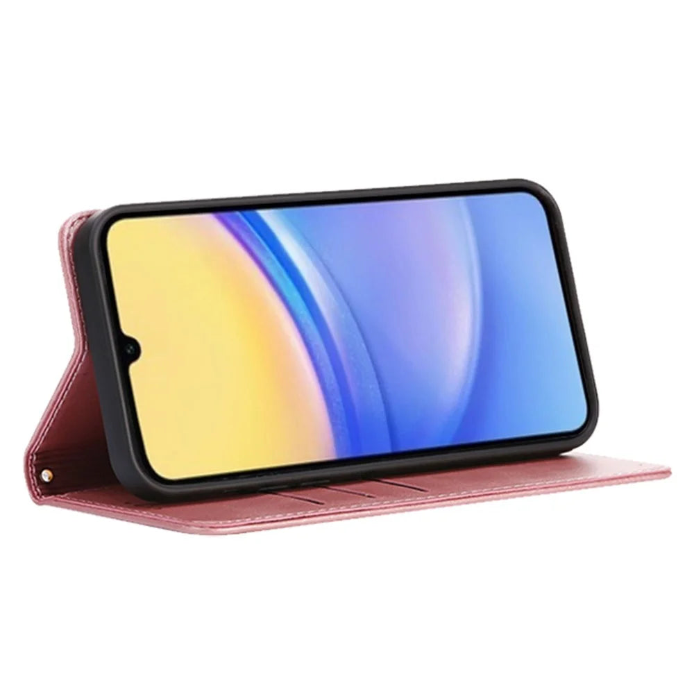 For Samsung Galaxy A05s 4G Case Wallet Calf Texture Leather Phone Cover with Hidden Magnetic Closure - Rose Gold - 3