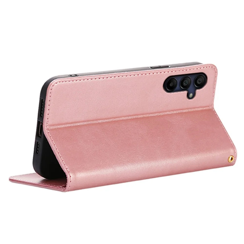 For Samsung Galaxy A05s 4G Case Wallet Calf Texture Leather Phone Cover with Hidden Magnetic Closure - Rose Gold - 4