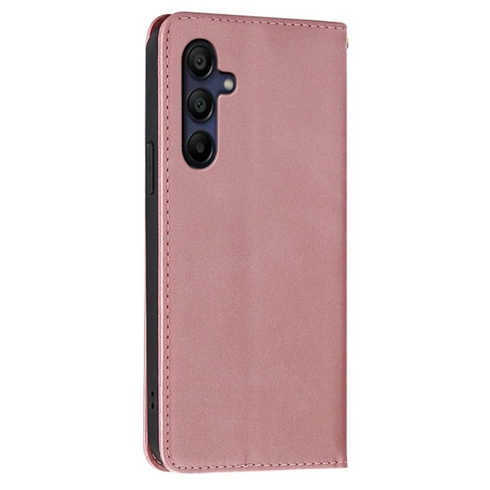For Samsung Galaxy A05s 4G Case Wallet Calf Texture Leather Phone Cover with Hidden Magnetic Closure - Rose Gold - 6