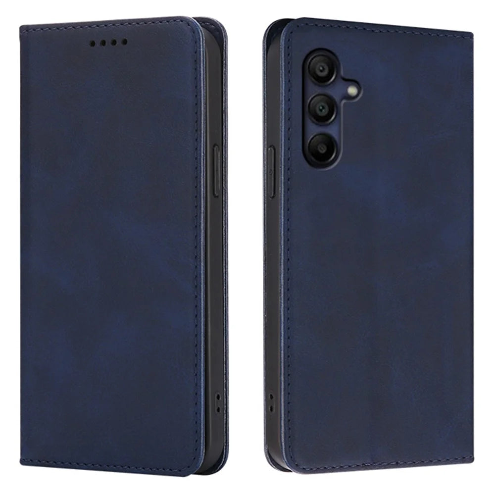 For Samsung Galaxy A06s Case Wallet Calf Texture Leather Phone Cover with Hidden Magnetic Closure - Blue - 1