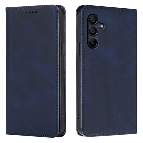For Samsung Galaxy A06s Case Wallet Calf Texture Leather Phone Cover with Hidden Magnetic Closure - Blue - 1