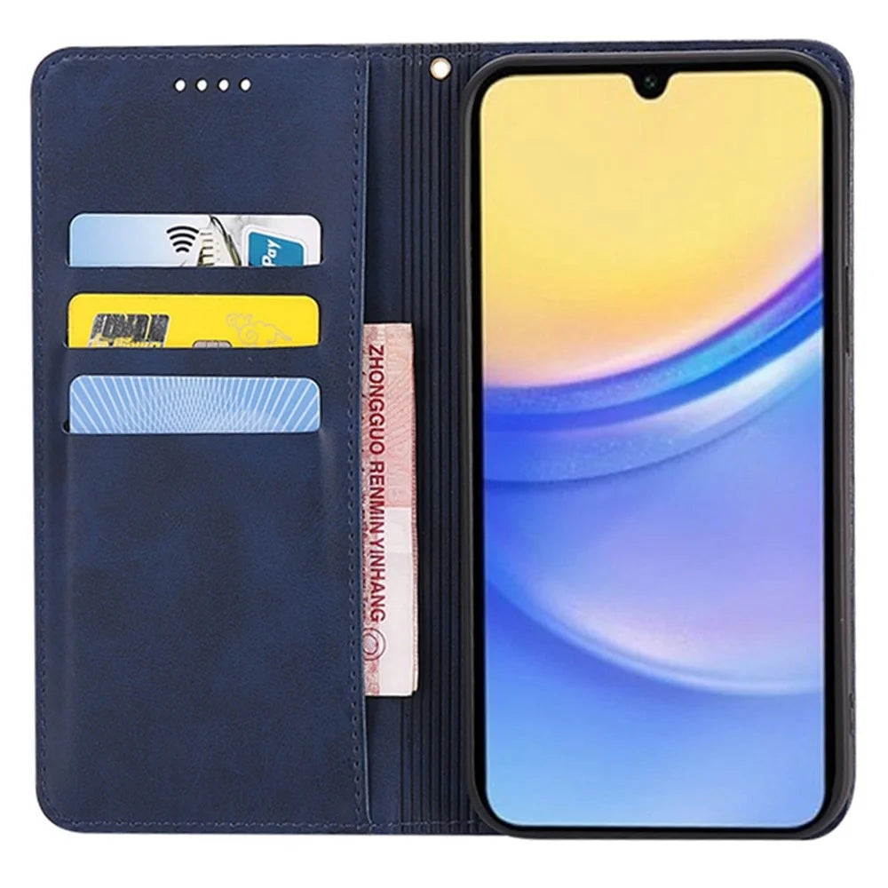 For Samsung Galaxy A06s Case Wallet Calf Texture Leather Phone Cover with Hidden Magnetic Closure - Blue - 2