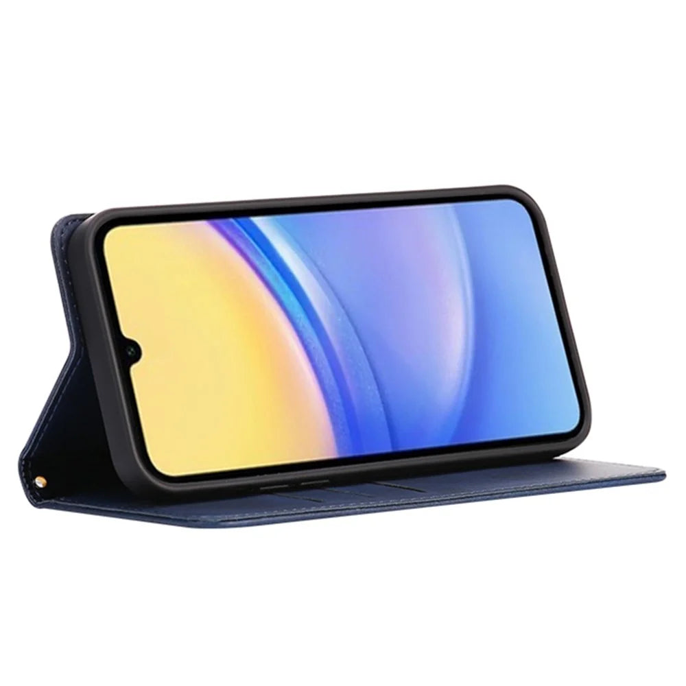 For Samsung Galaxy A06s Case Wallet Calf Texture Leather Phone Cover with Hidden Magnetic Closure - Blue - 3