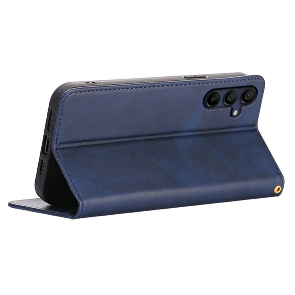 For Samsung Galaxy A06s Case Wallet Calf Texture Leather Phone Cover with Hidden Magnetic Closure - Blue - 4