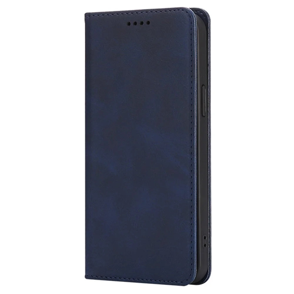 For Samsung Galaxy A06s Case Wallet Calf Texture Leather Phone Cover with Hidden Magnetic Closure - Blue - 5