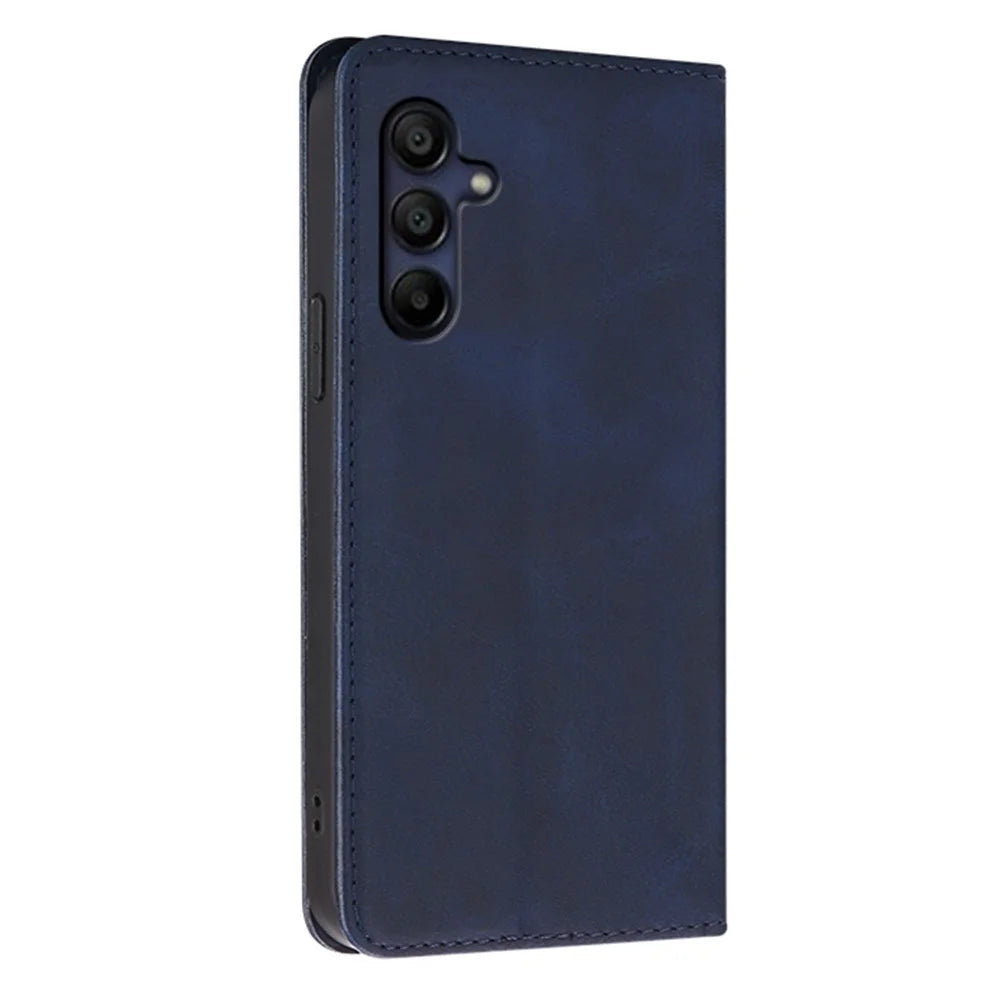 For Samsung Galaxy A06s Case Wallet Calf Texture Leather Phone Cover with Hidden Magnetic Closure - Blue - 6